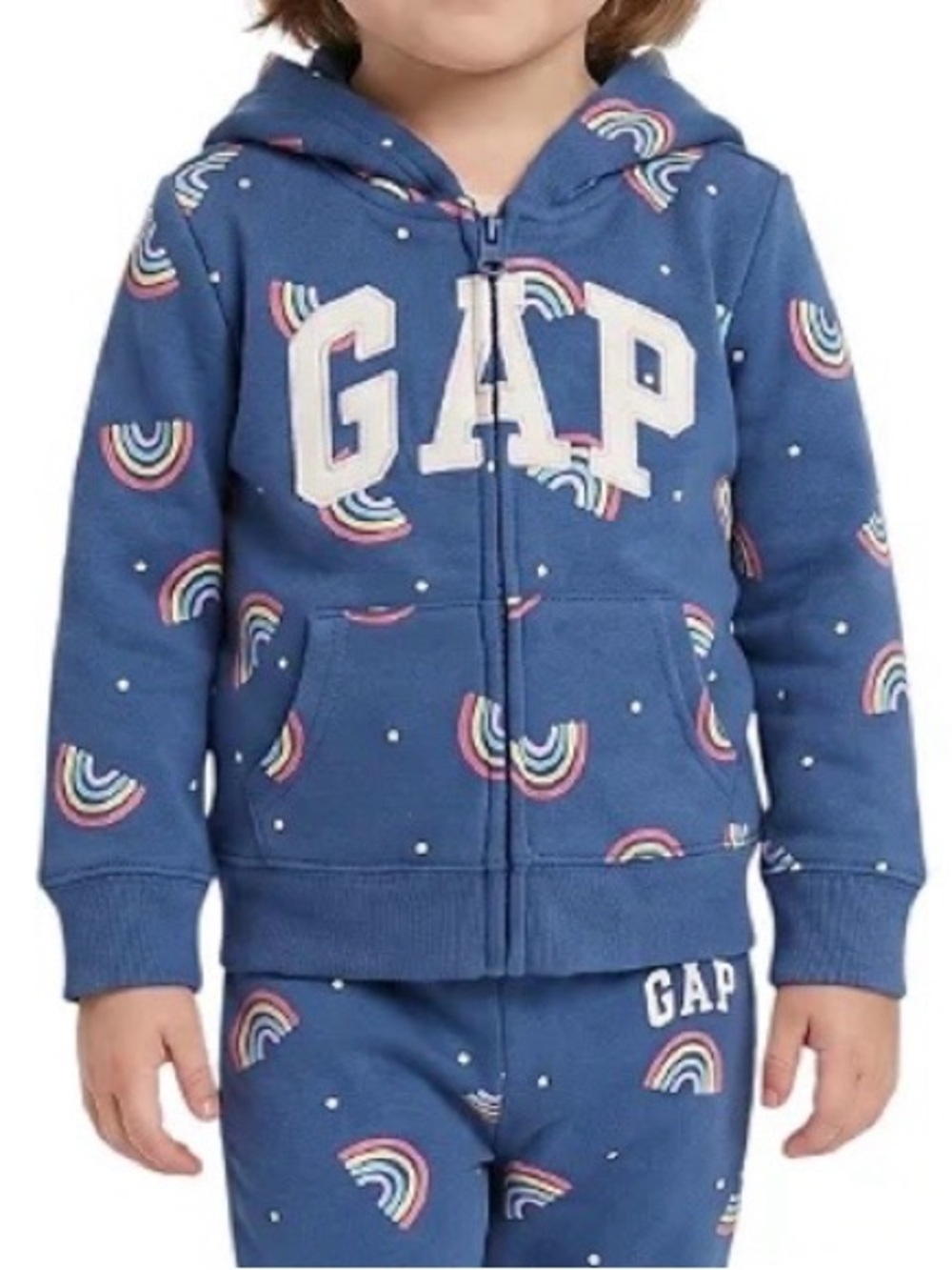 Gap Kids Rainbow Hoodie Zip Up Girls Size 5 Blue with Logo